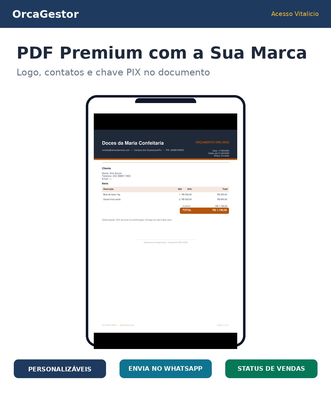 OrcaGestor: orçamento em PDF profissional com logo e total