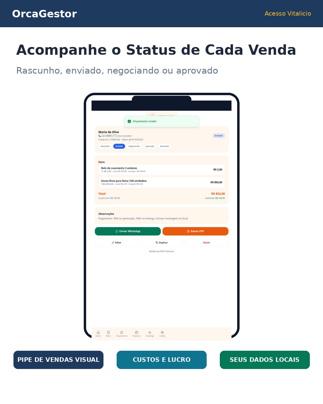 OrcaGestor: lista de orçamentos com status enviado e aprovado