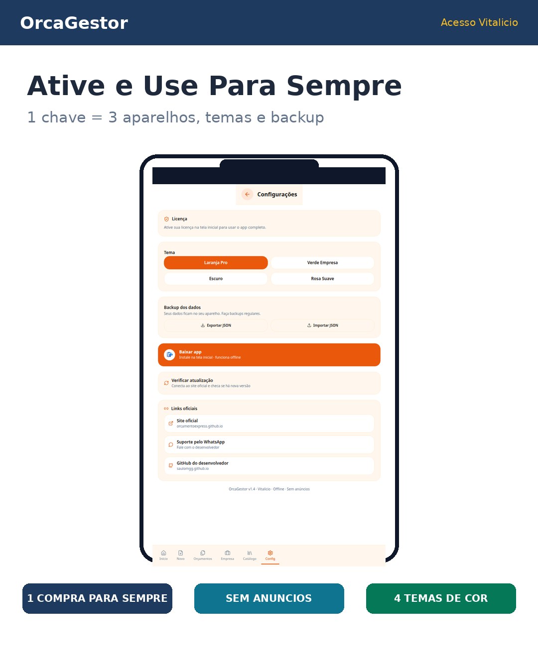 OrcaGestor: configurações com temas, exportação e download